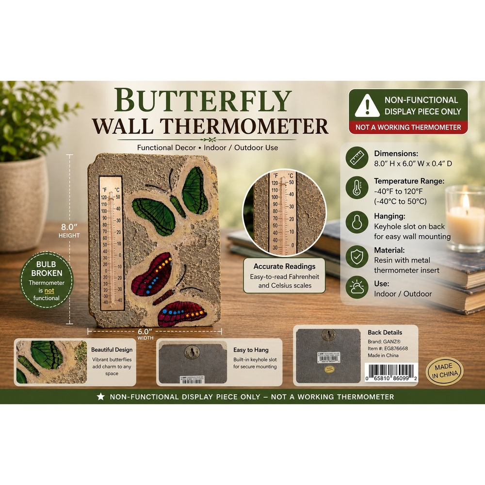 Ganz Butterfly Wall Thermometer Decorative Plaque Non-Functional Display EG87668